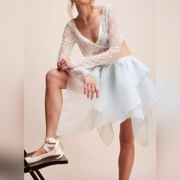 Free People Powder Blue Organza Tutu Asymmetrical Mini Skirt - Picture 2 of 4